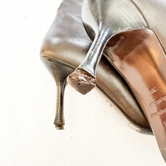 Escada Brown Leather Pointy Toe Embellished Heeled Knee High Boots Size 38 - Picture 5 of 7